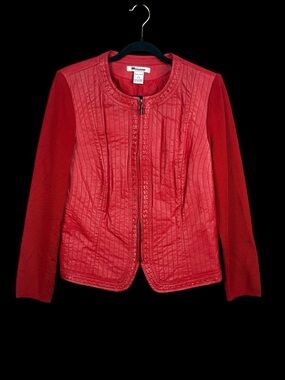 NYGARD Collection Leather Jacket Size Large 14/16 Zip Stretch Knit Sleeves/Back